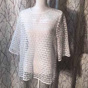 Loft lattice 3/4 sleeve white top lace
